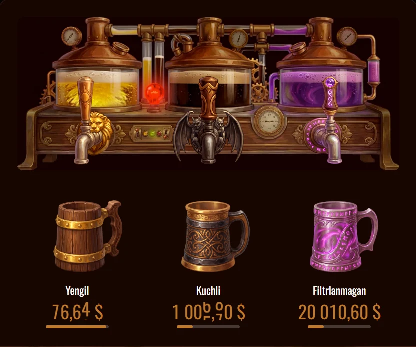 Beer Casino jekpot bo‘limi va uch daraja